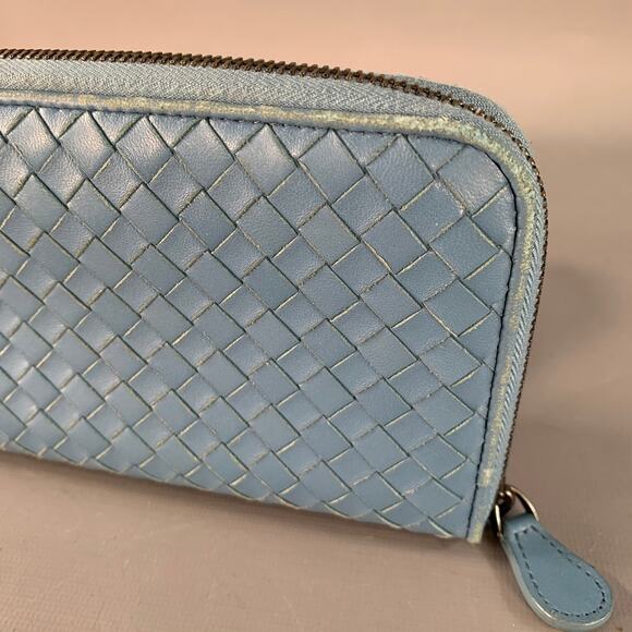 BOTTEGA VENETA Blue Woven Intrecchiato Leather Zipper Checkbook Wallet - Picture 5 of 9